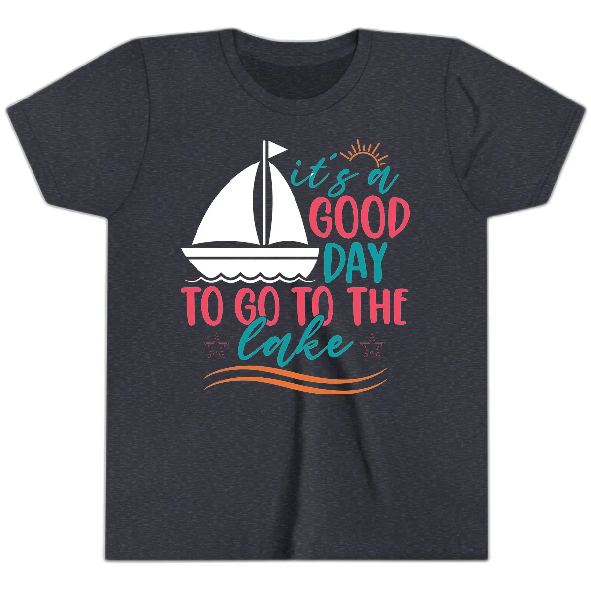 It's A Good Day To Go To The Lake Youth T-Shirt in Heather Navy