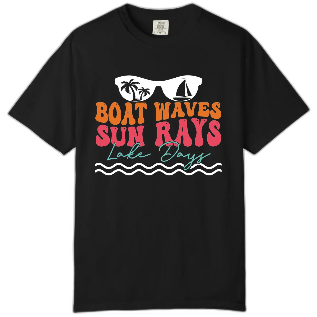 Boat Waves Sun Rays Lake Days Comfort Color in Black