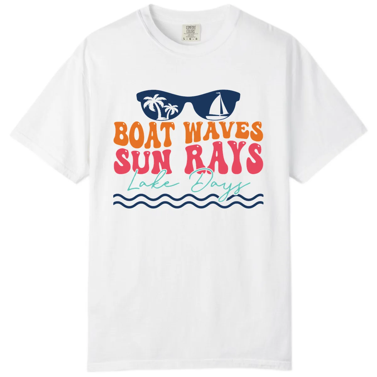 Boat Waves Sun Rays Lake Days Comfort Color in White