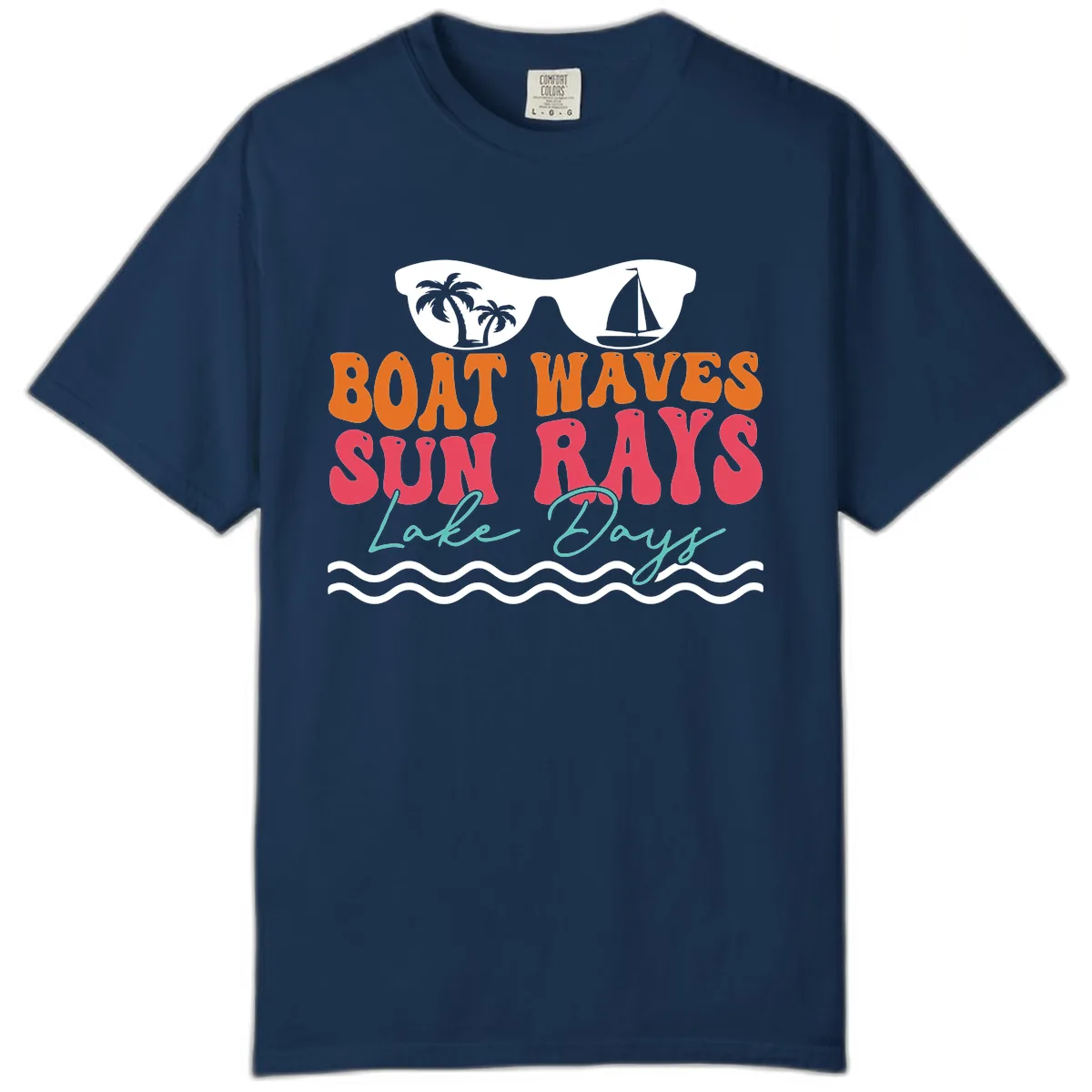 Boat Waves Sun Rays Lake Days Comfort Color in Navy