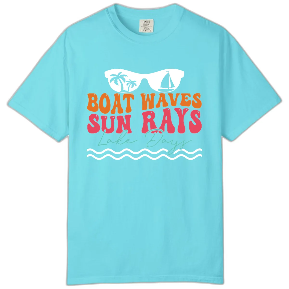 Boat Waves Sun Rays Lake Days Comfort Color in Lagoon Blue
