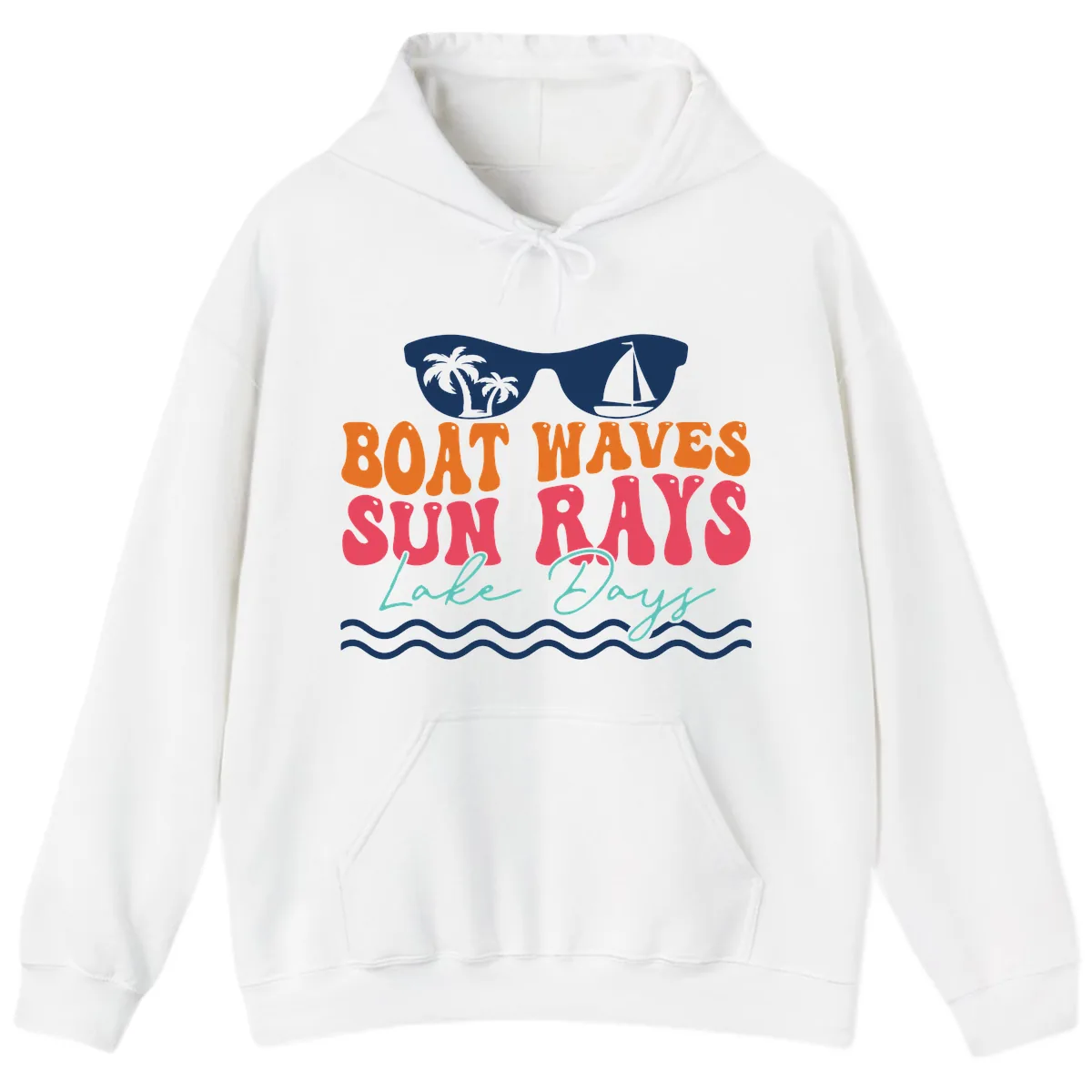 Boat Waves Sun Rays Lake Days Hoodie in White
