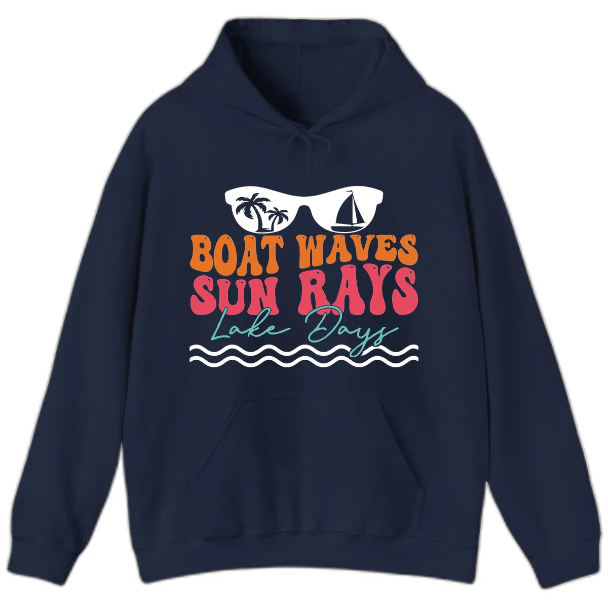 Boat Waves Sun Rays Lake Days Hoodie in Navy
