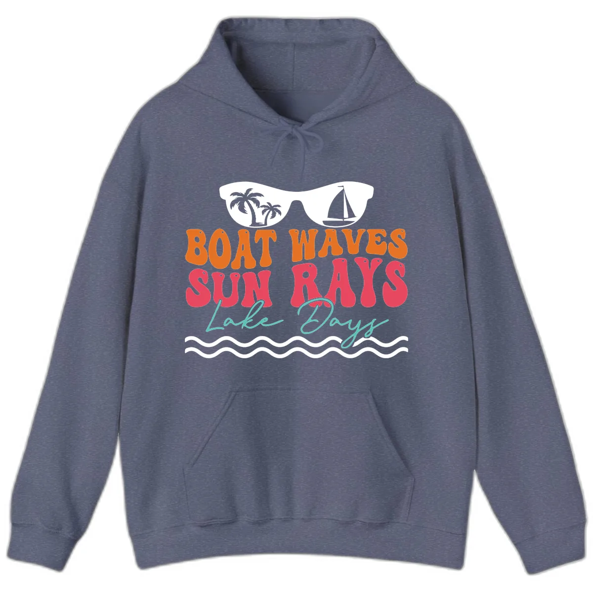 Boat Waves Sun Rays Lake Days Hoodie in Heather Navy
