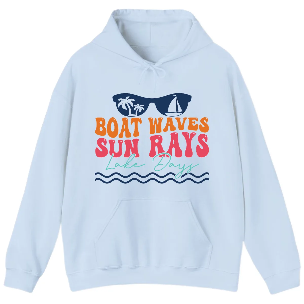 Boat Waves Sun Rays Lake Days Hoodie in Light Blue
