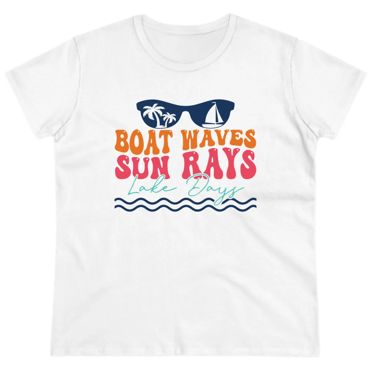 Boat Waves Sun Rays Lake Days Ladies Tee in White