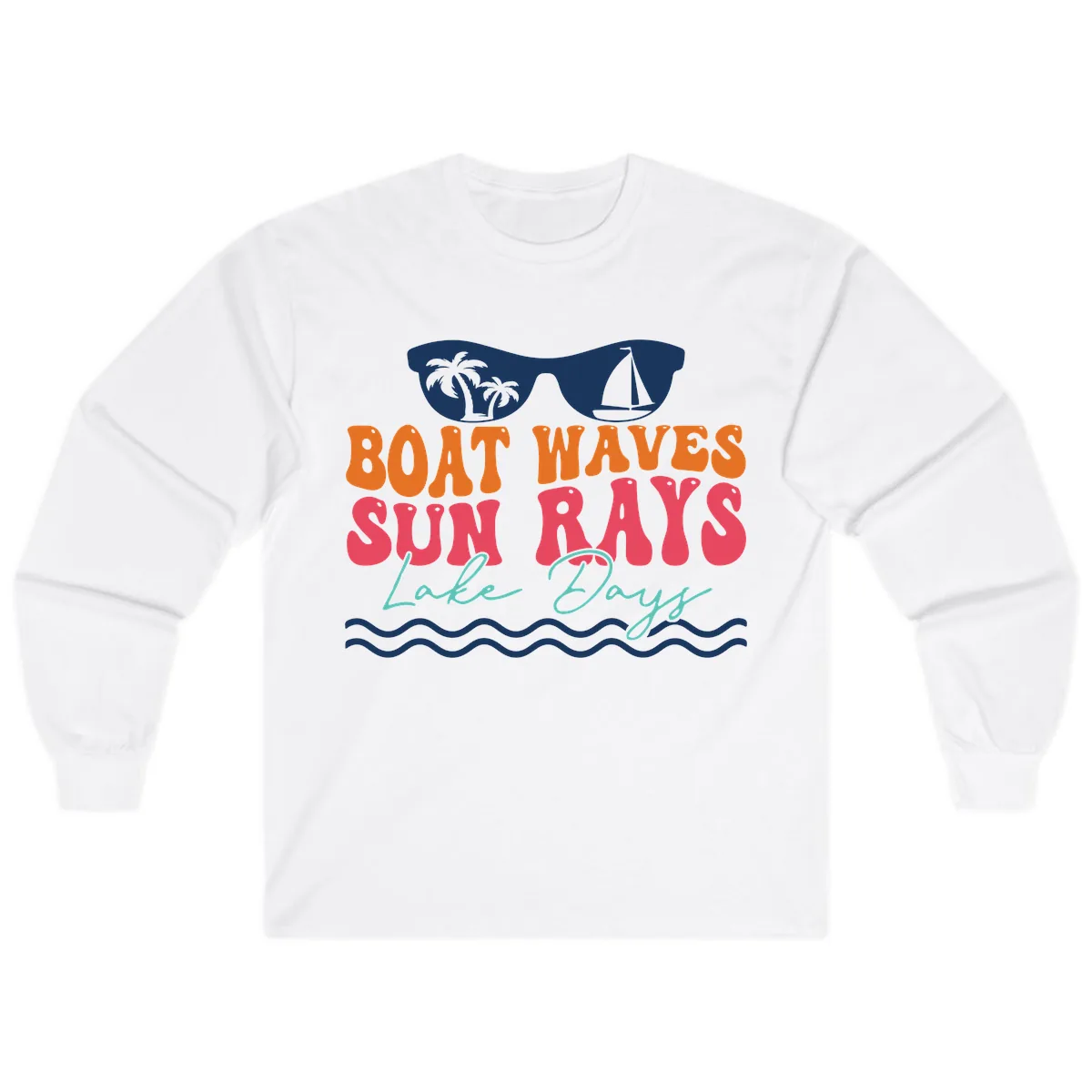 Boat Waves Sun Rays Lake Days Long Sleeve in White