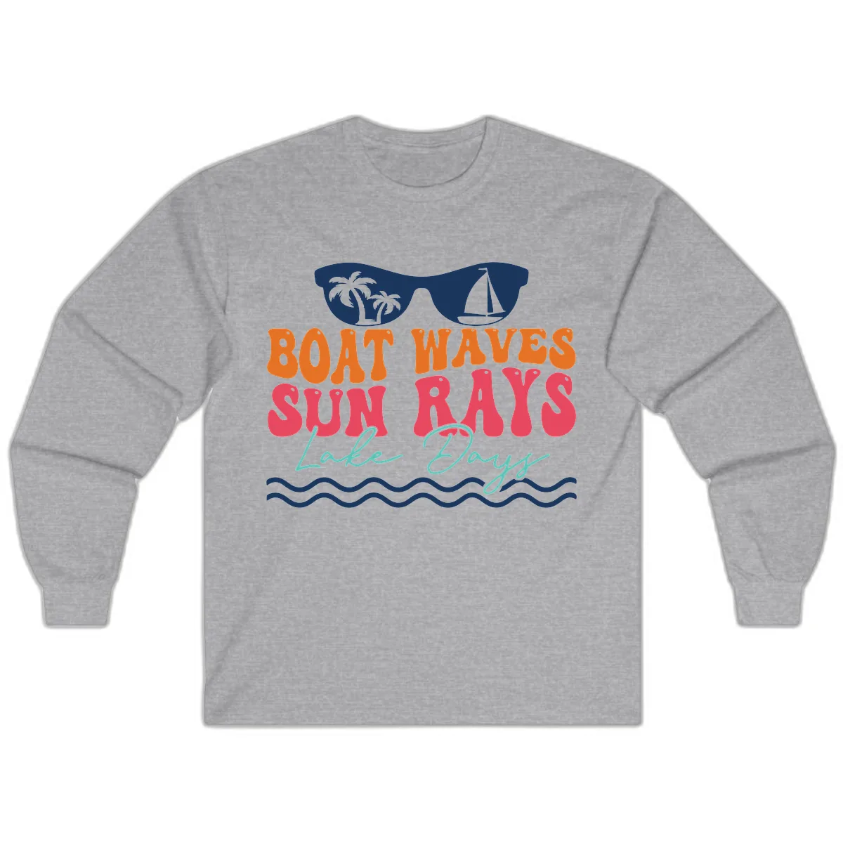 Boat Waves Sun Rays Lake Days Long Sleeve in Sport Grey