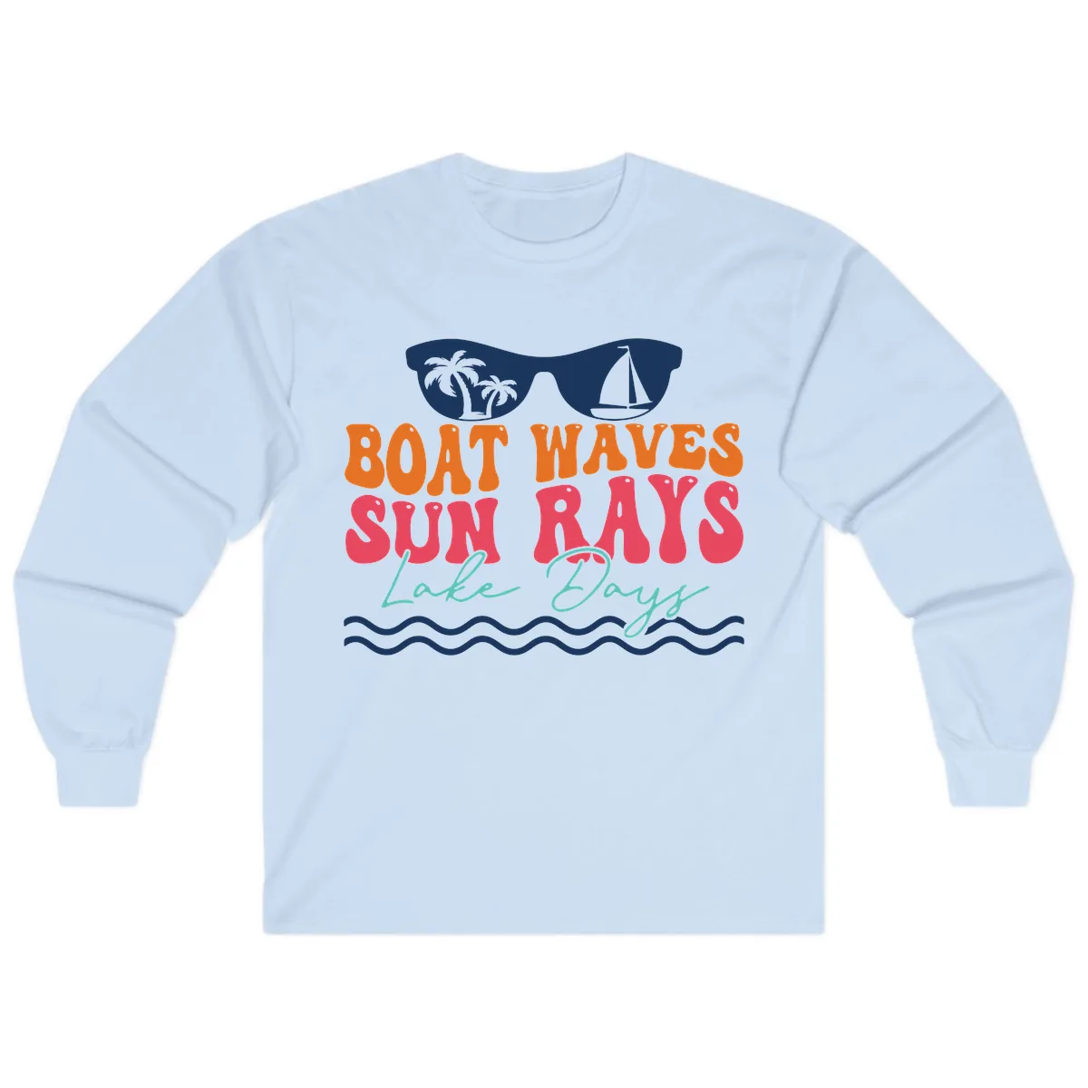 Boat Waves Sun Rays Lake Days Long Sleeve in Light Blue