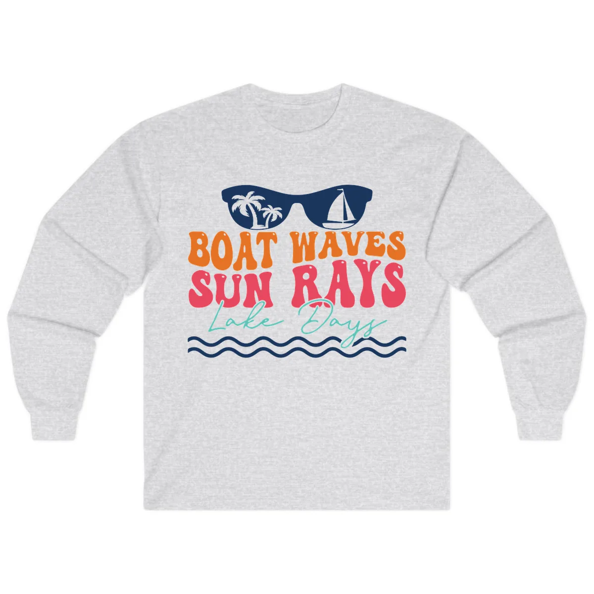 Boat Waves Sun Rays Lake Days Long Sleeve in Ash