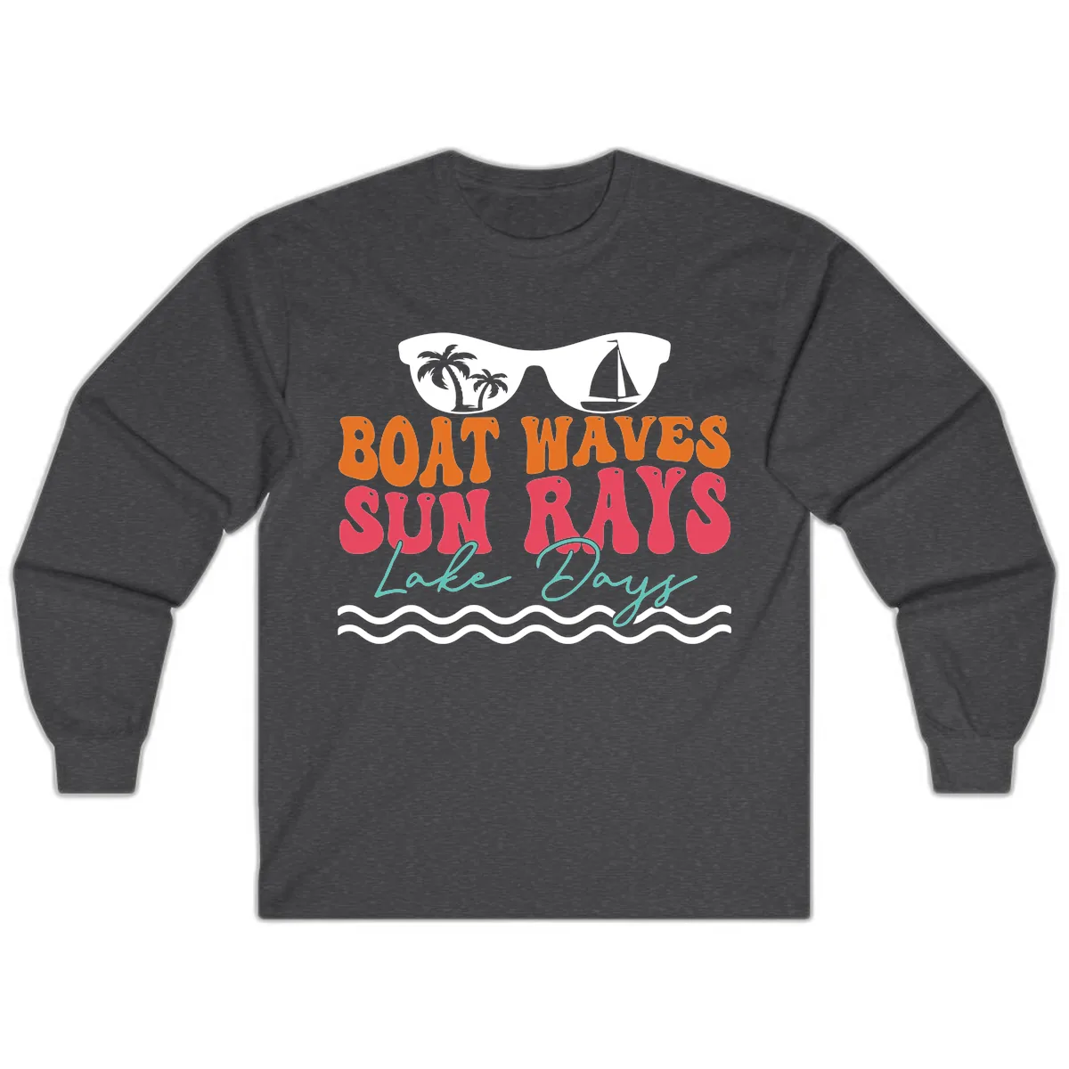 Boat Waves Sun Rays Lake Days Long Sleeve in Dark Heather