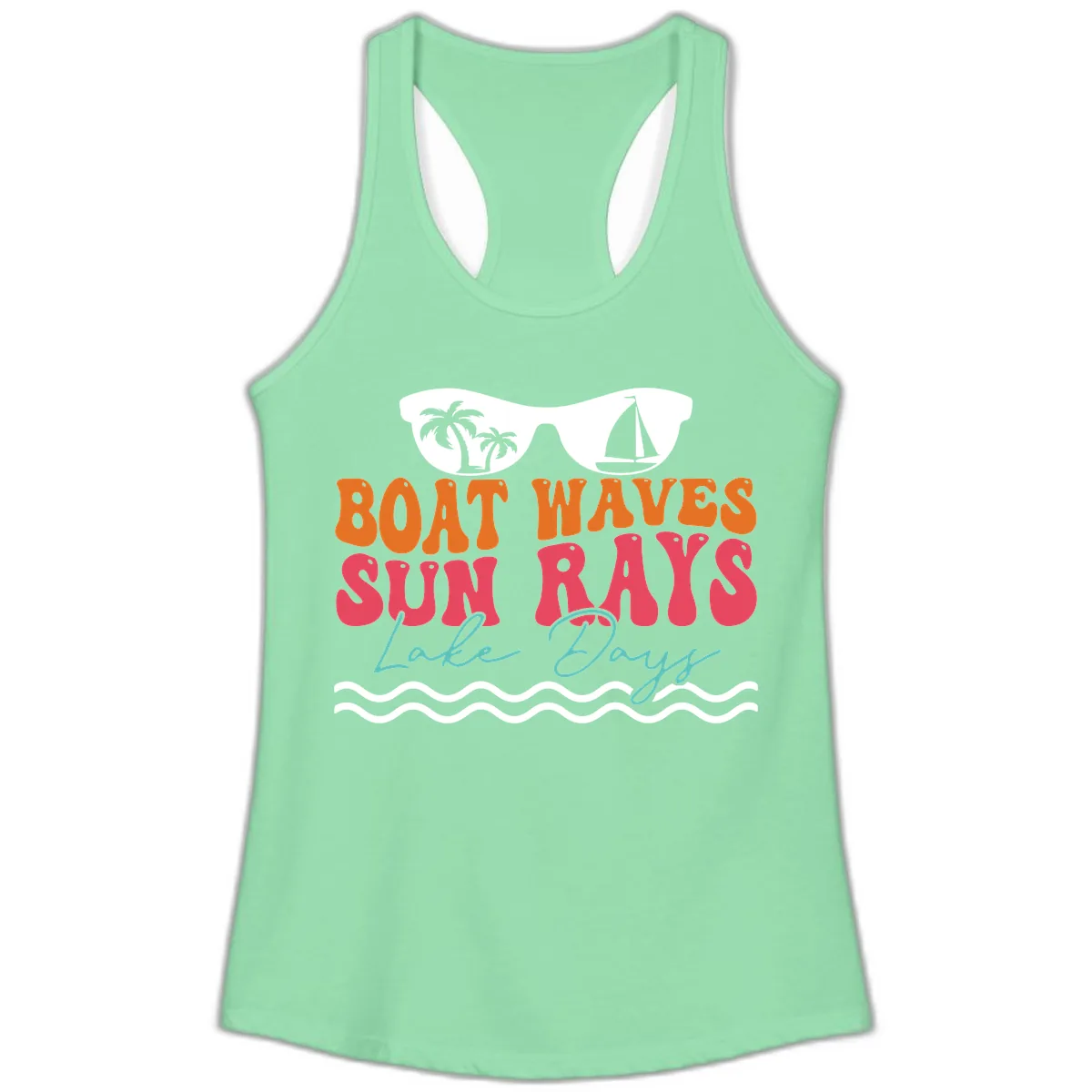 Boat Waves Sun Rays Lake Days Ladies Tank in Solid Mint