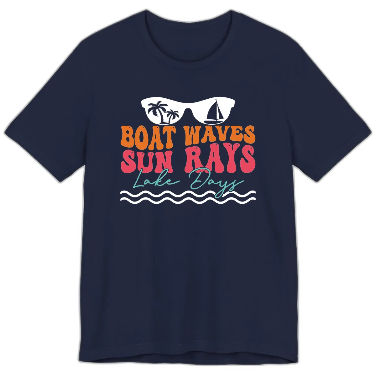 Boat Waves Sun Rays Lake Days Premium T-Shirt in Navy