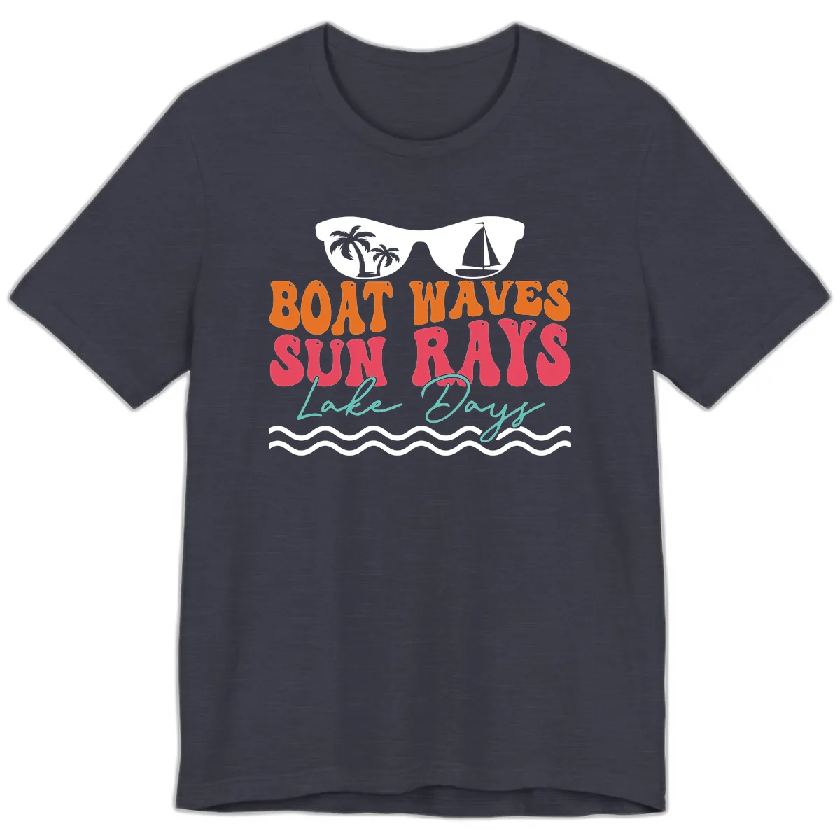 Boat Waves Sun Rays Lake Days Premium T-Shirt in Heather Midnight Navy