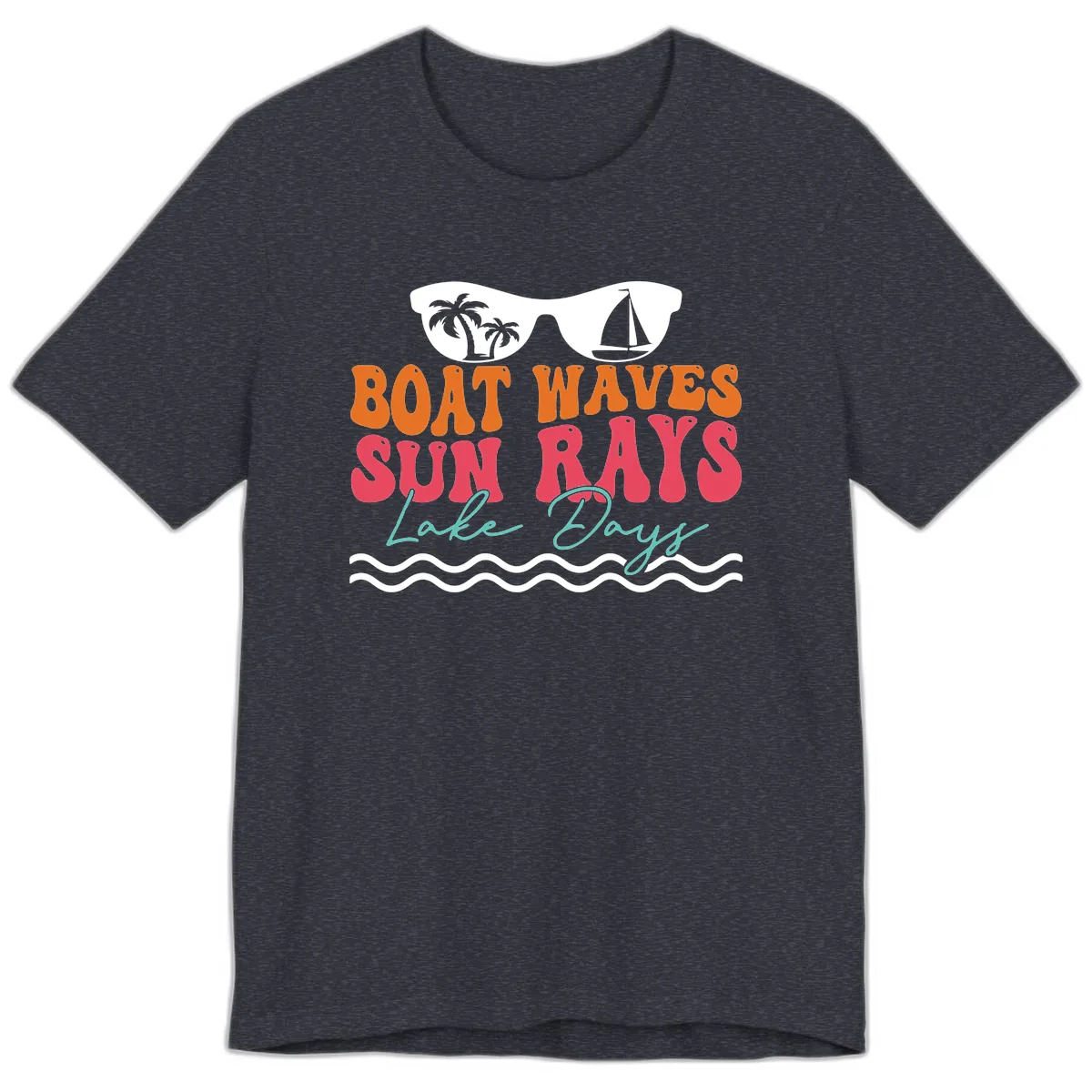 Boat Waves Sun Rays Lake Days Premium T-Shirt in Heather Navy