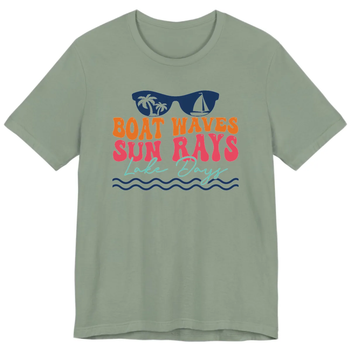 Boat Waves Sun Rays Lake Days Premium T-Shirt in Sage