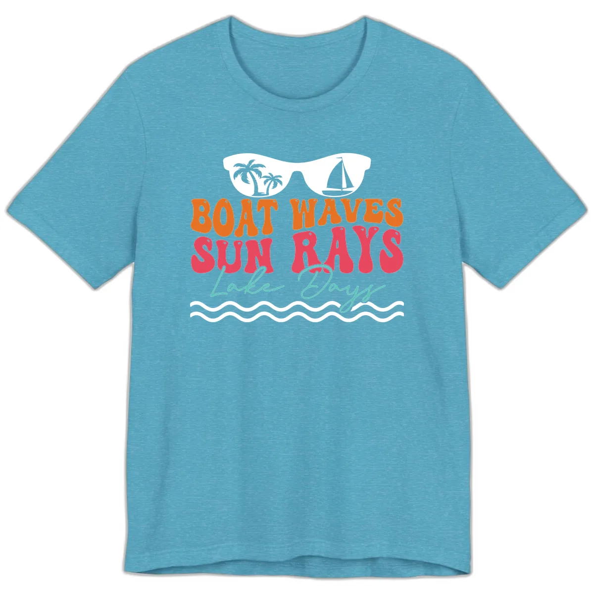 Boat Waves Sun Rays Lake Days Premium T-Shirt in Heather Aqua