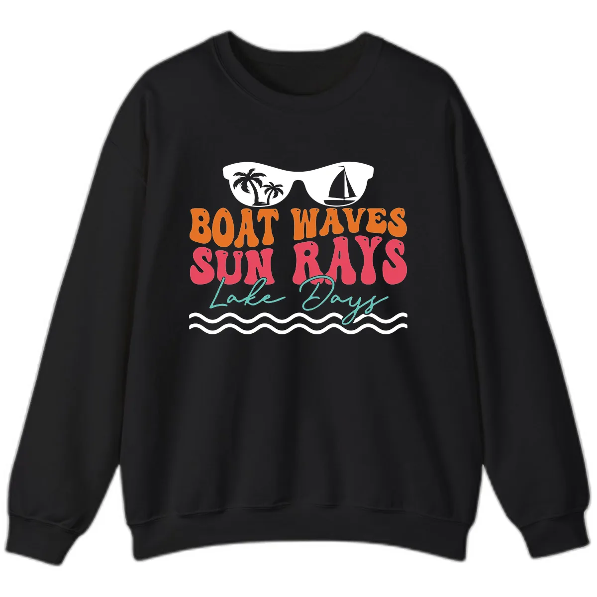 Boat Waves Sun Rays Lake Days Sweatshirt in Black