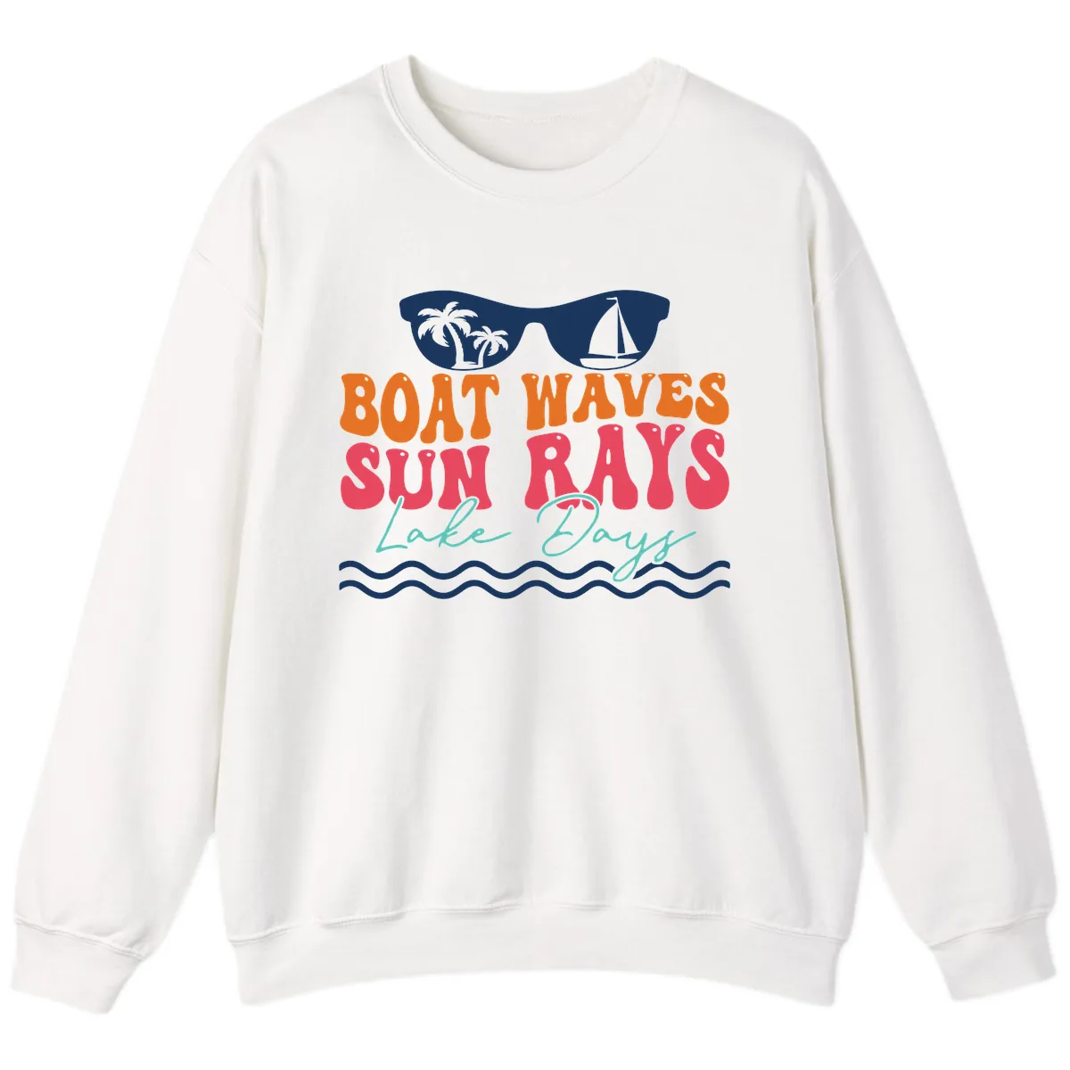 Boat Waves Sun Rays Lake Days Sweatshirt in White