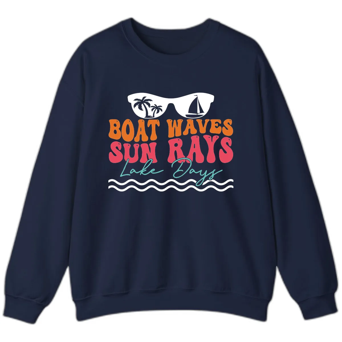 Boat Waves Sun Rays Lake Days Sweatshirt in Navy