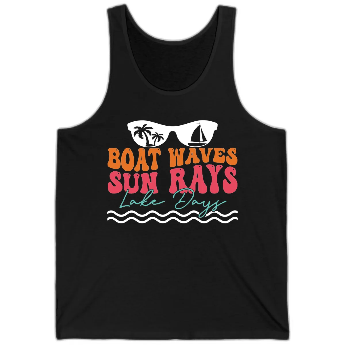 Boat Waves Sun Rays Lake Days Tank in Black