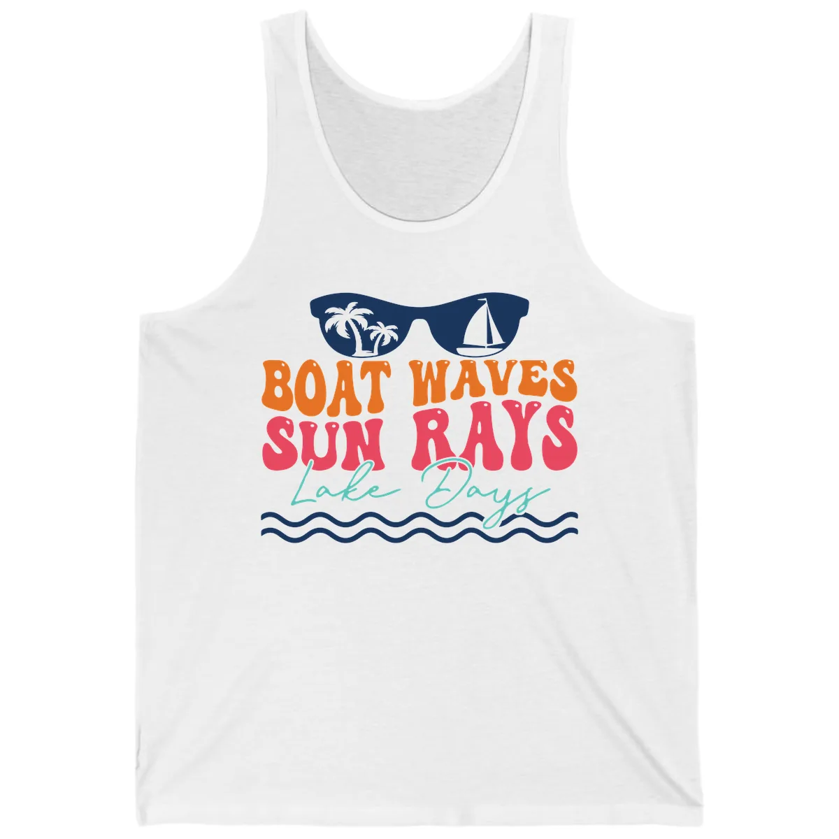 Boat Waves Sun Rays Lake Days Tank in White