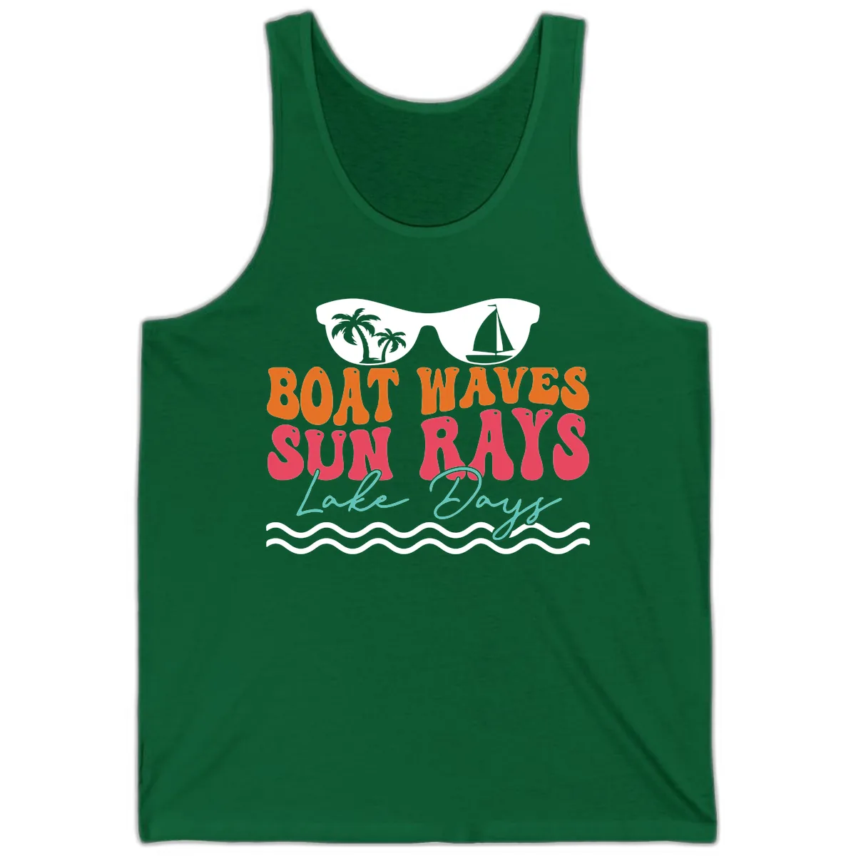 Boat Waves Sun Rays Lake Days Tank in Kelly