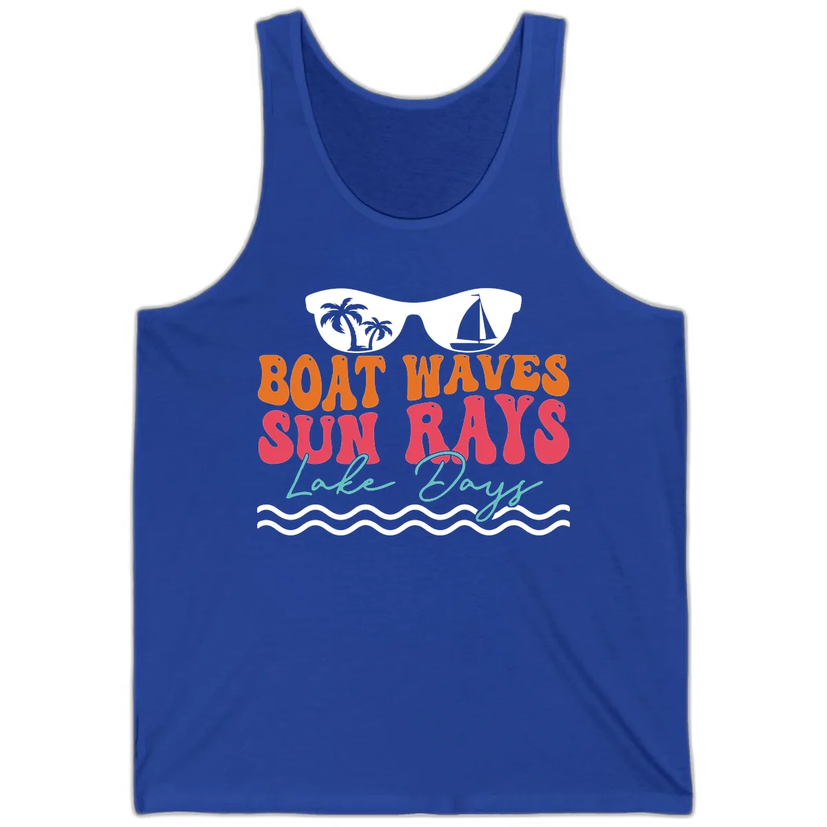 Boat Waves Sun Rays Lake Days Tank in True Royal