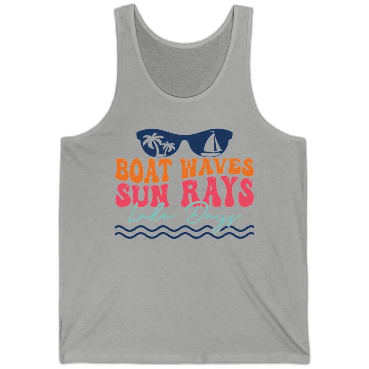 Boat Waves Sun Rays Lake Days Tank in Athletic Heather