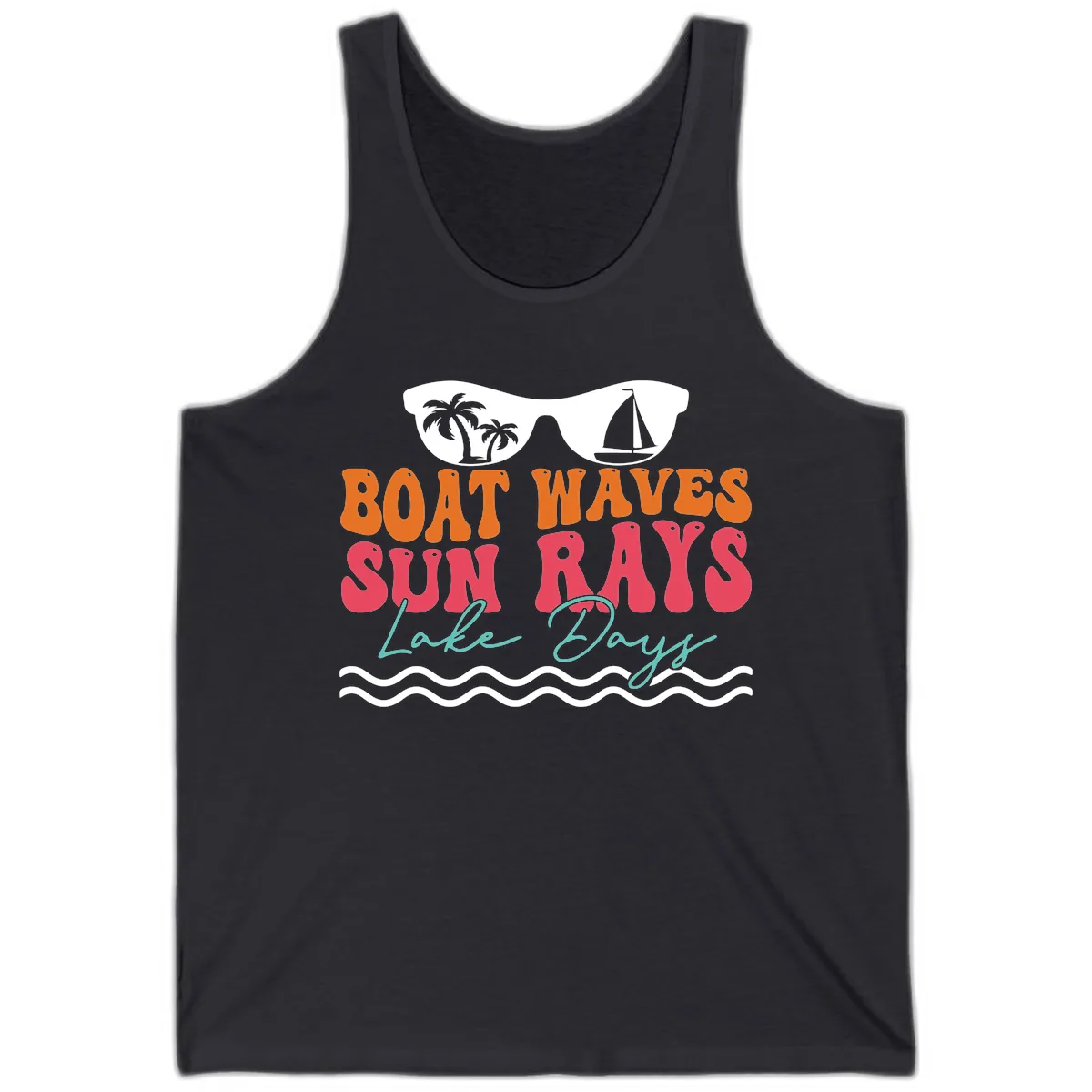 Boat Waves Sun Rays Lake Days Tank in Dark Grey