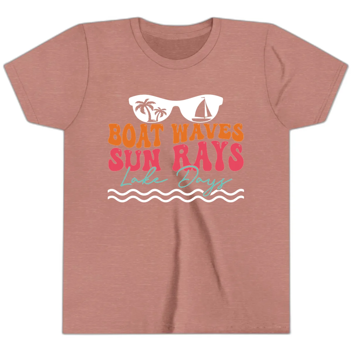 Boat Waves Sun Rays Lake Days Youth T-Shirt in Heather Mauve