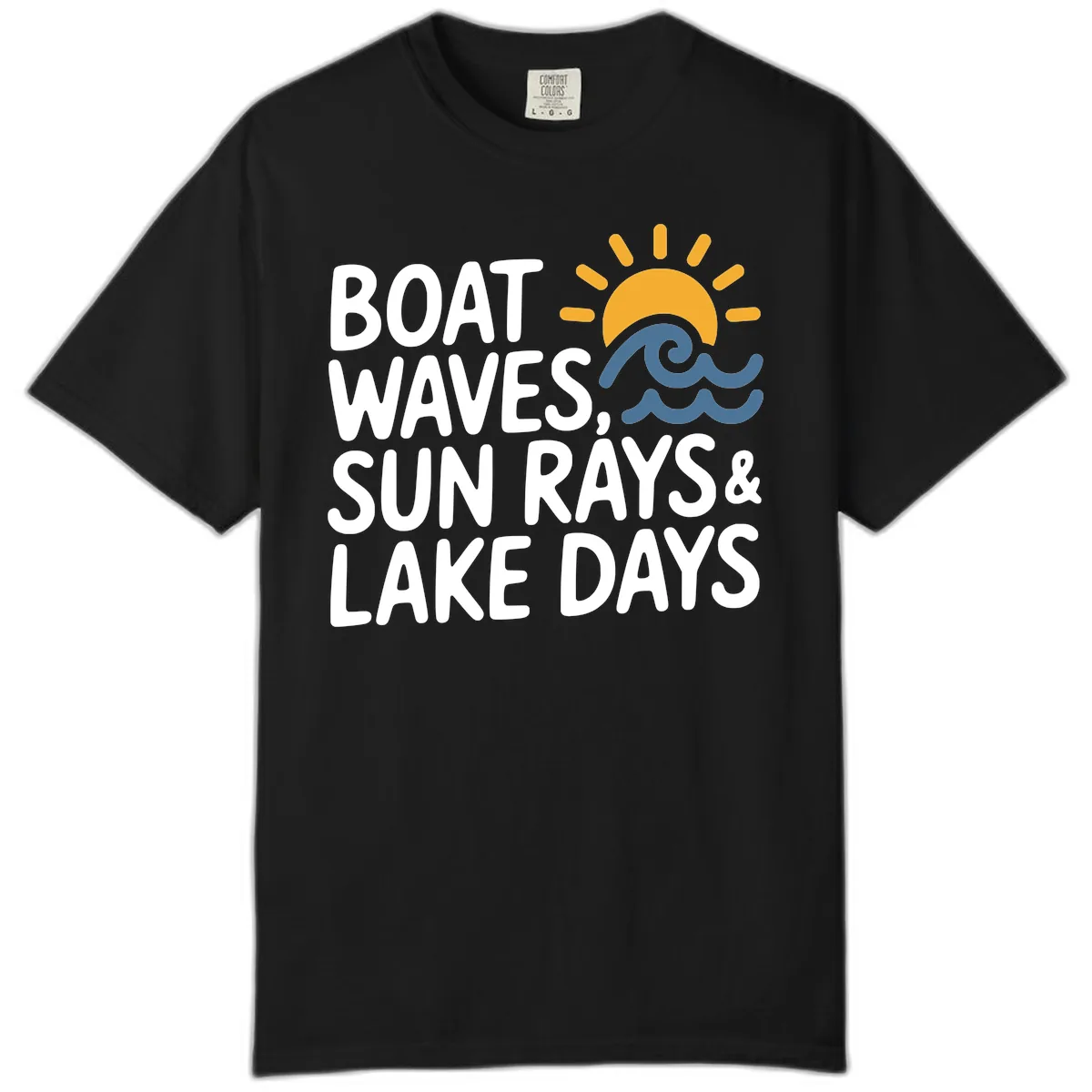 Boat Waves Sun Rays Lake Days Comfort Color in Black