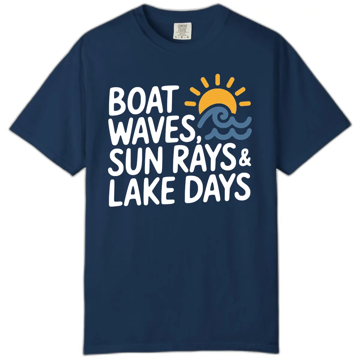 Boat Waves Sun Rays Lake Days Comfort Color in Navy