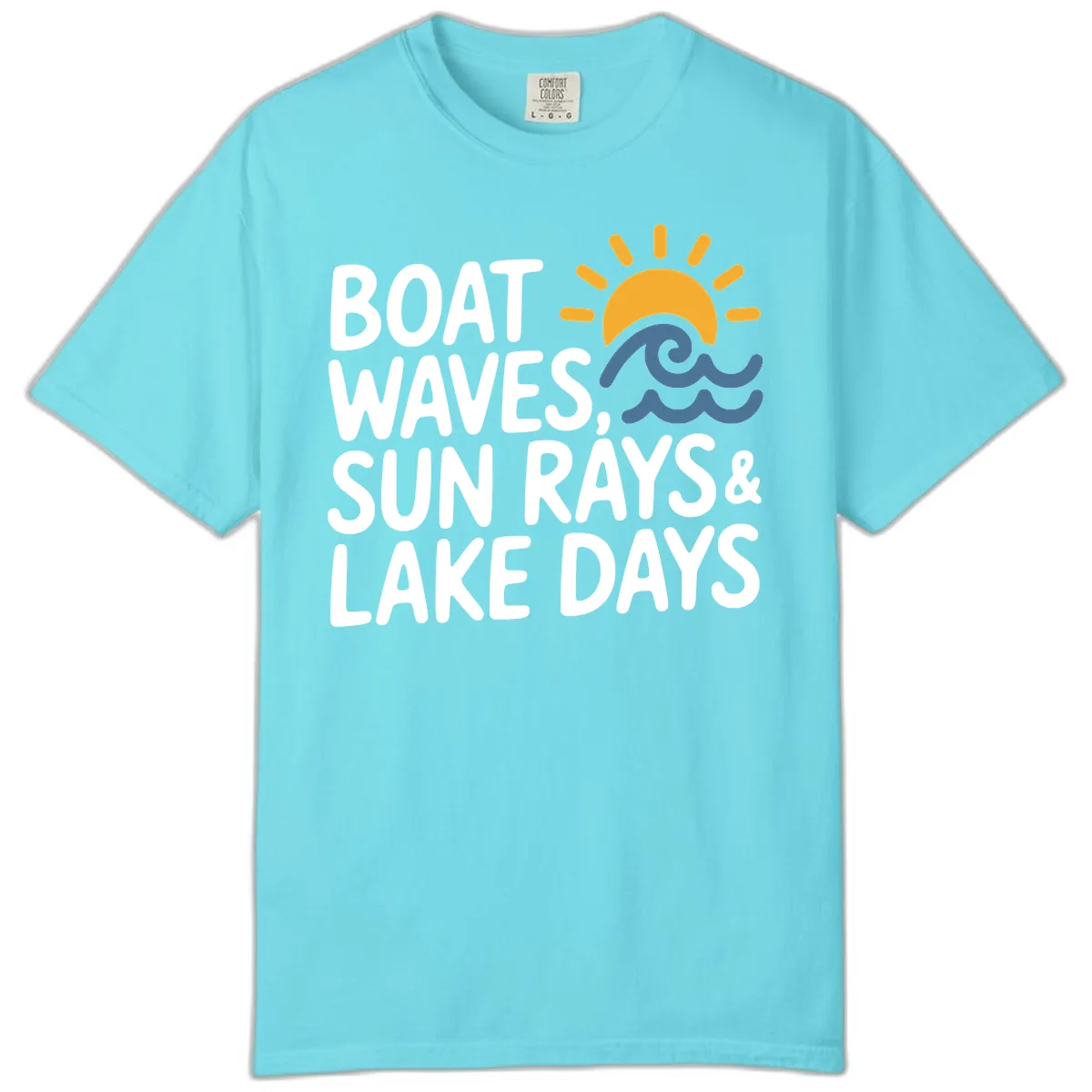 Boat Waves Sun Rays Lake Days Comfort Color in Lagoon Blue