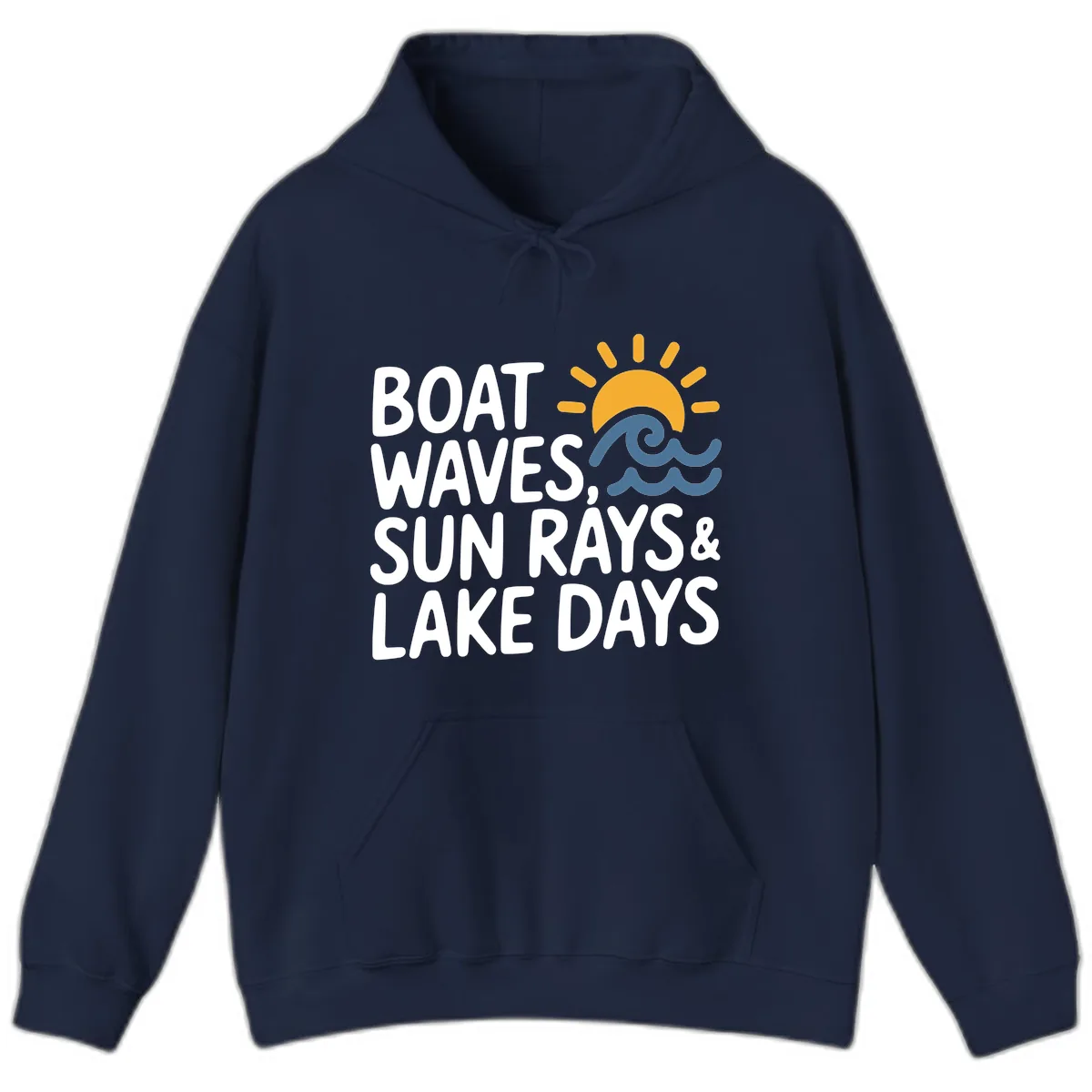 Boat Waves Sun Rays Lake Days Hoodie in Navy