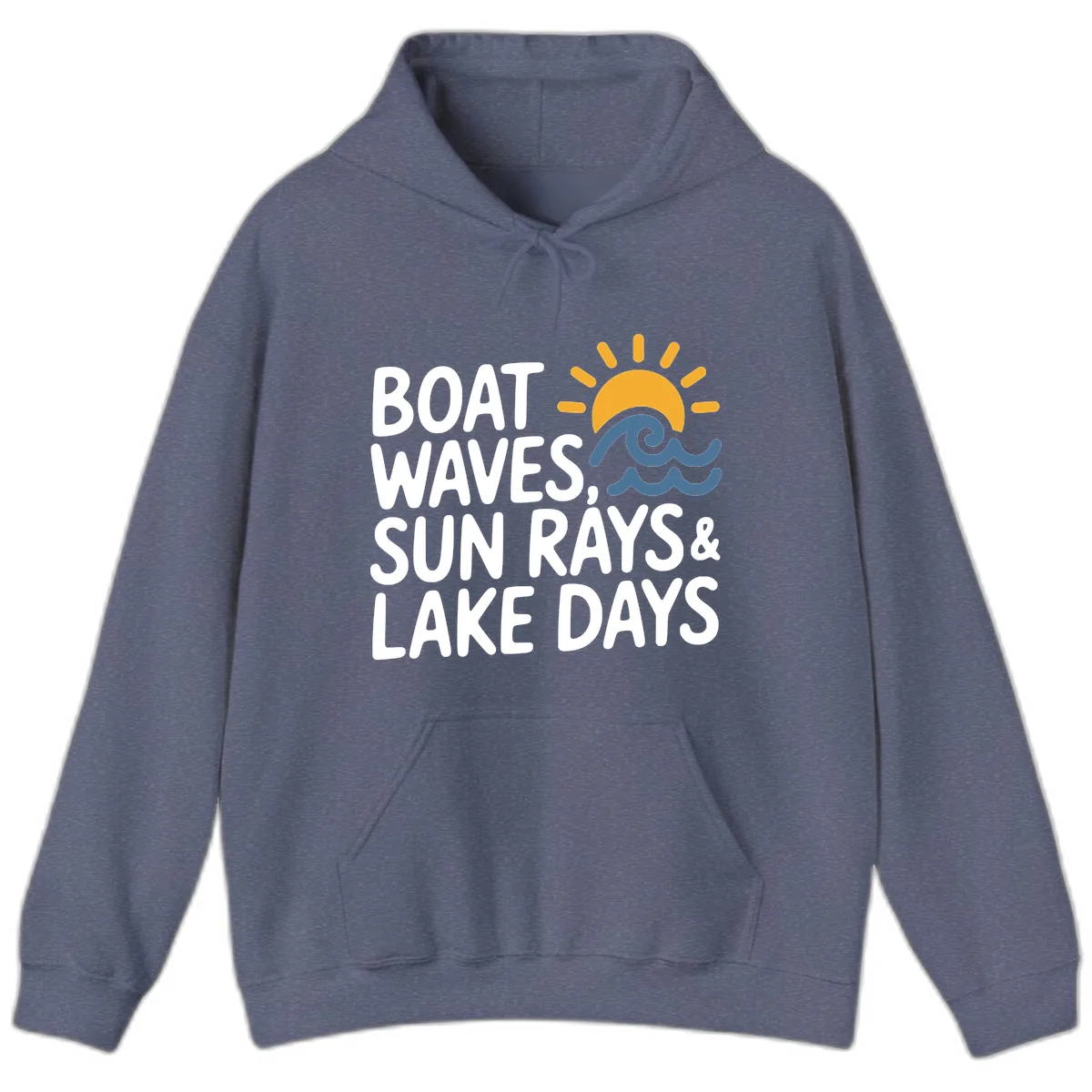Boat Waves Sun Rays Lake Days Hoodie in Heather Navy