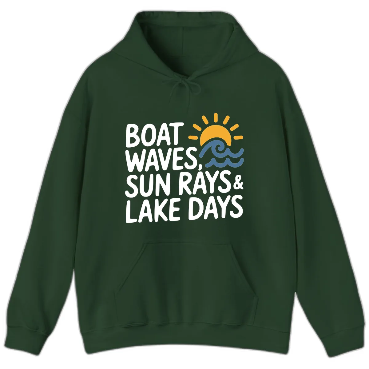 Boat Waves Sun Rays Lake Days Hoodie in Forest Green