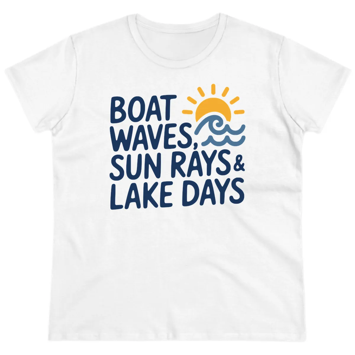 Boat Waves Sun Rays Lake Days Ladies Tee in White