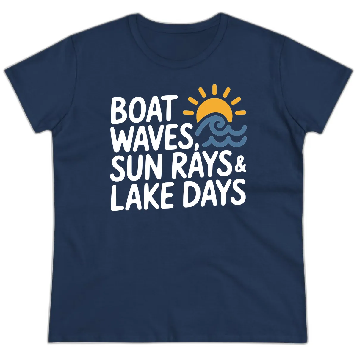 Boat Waves Sun Rays Lake Days Ladies Tee in Navy
