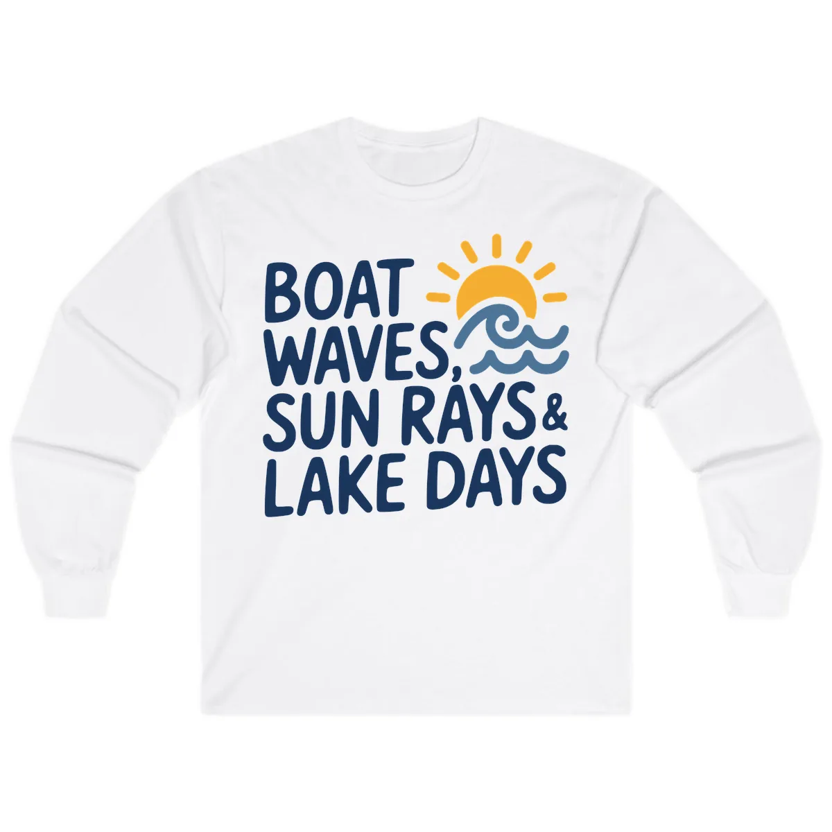 Boat Waves Sun Rays Lake Days Long Sleeve in White