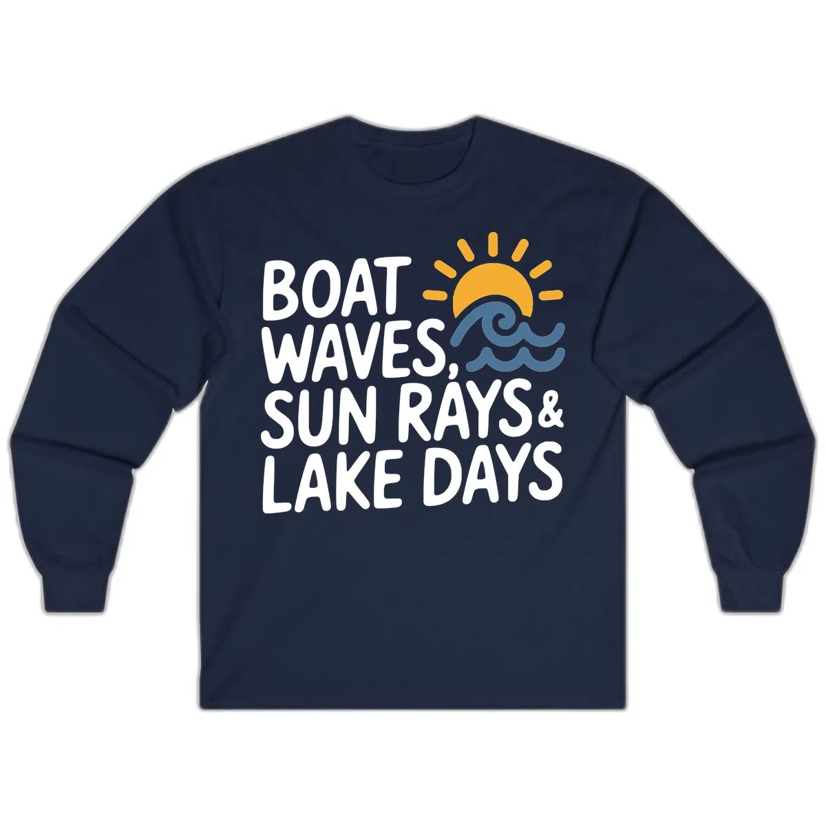 Boat Waves Sun Rays Lake Days Long Sleeve in Navy