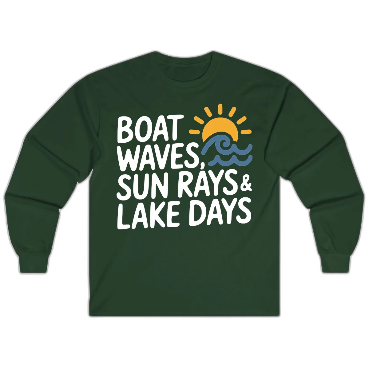 Boat Waves Sun Rays Lake Days Long Sleeve in Forest Green
