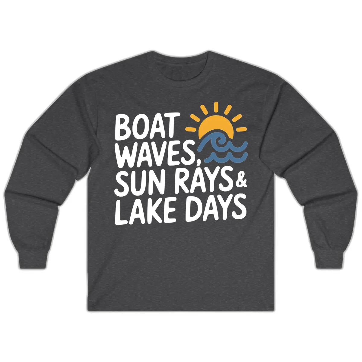 Boat Waves Sun Rays Lake Days Long Sleeve in Dark Heather