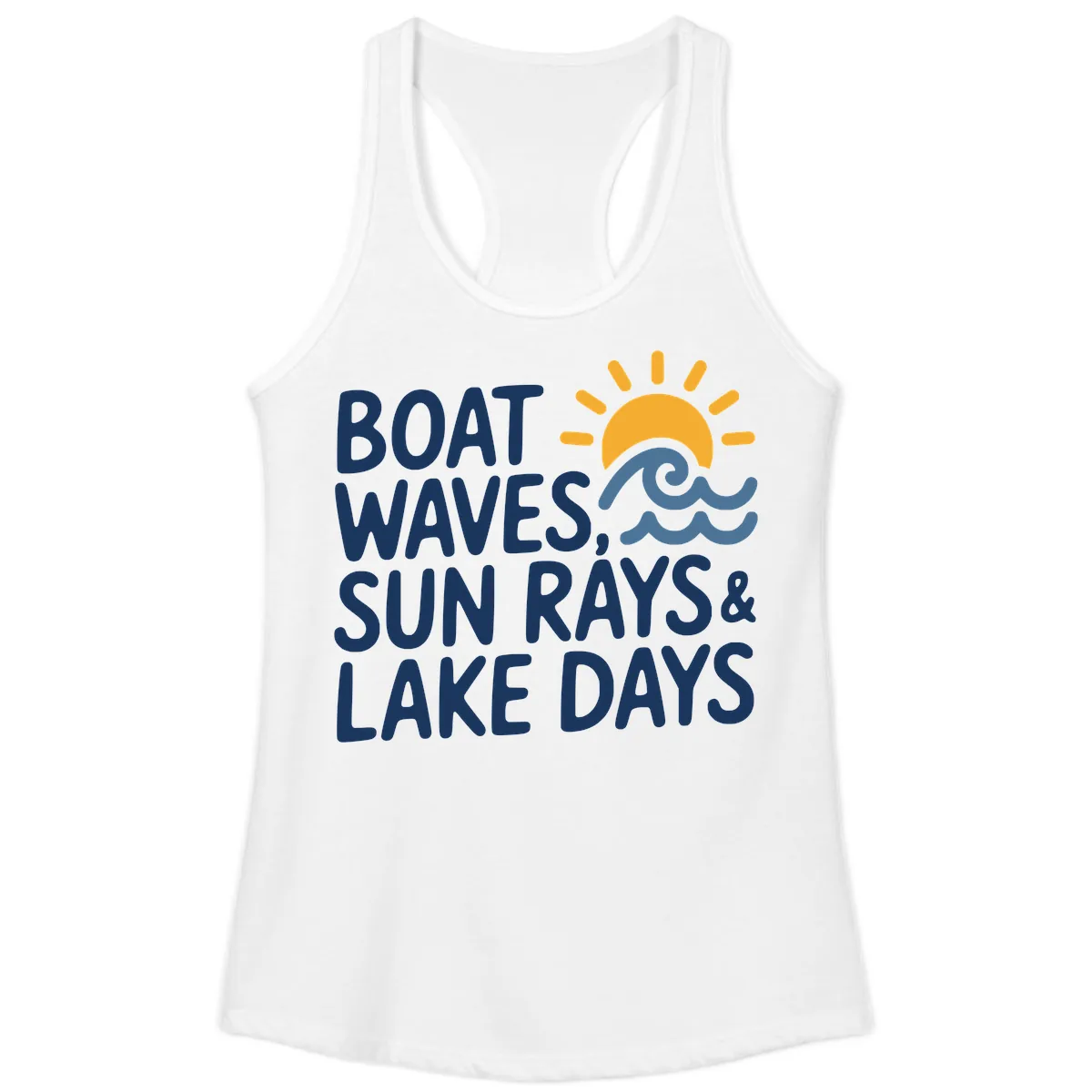 Boat Waves Sun Rays Lake Days Ladies Tank in White