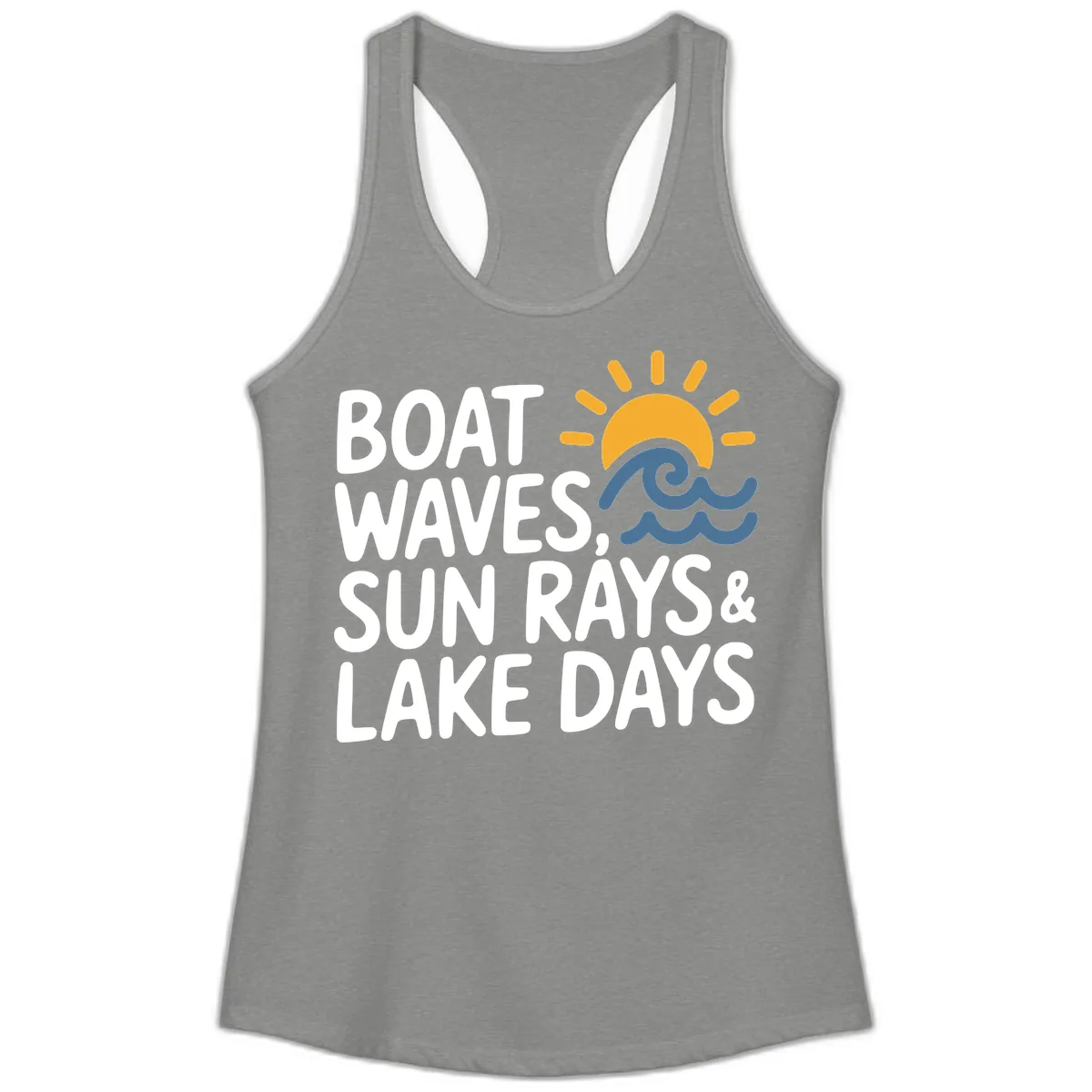 Boat Waves Sun Rays Lake Days Ladies Tank in Heather Grey