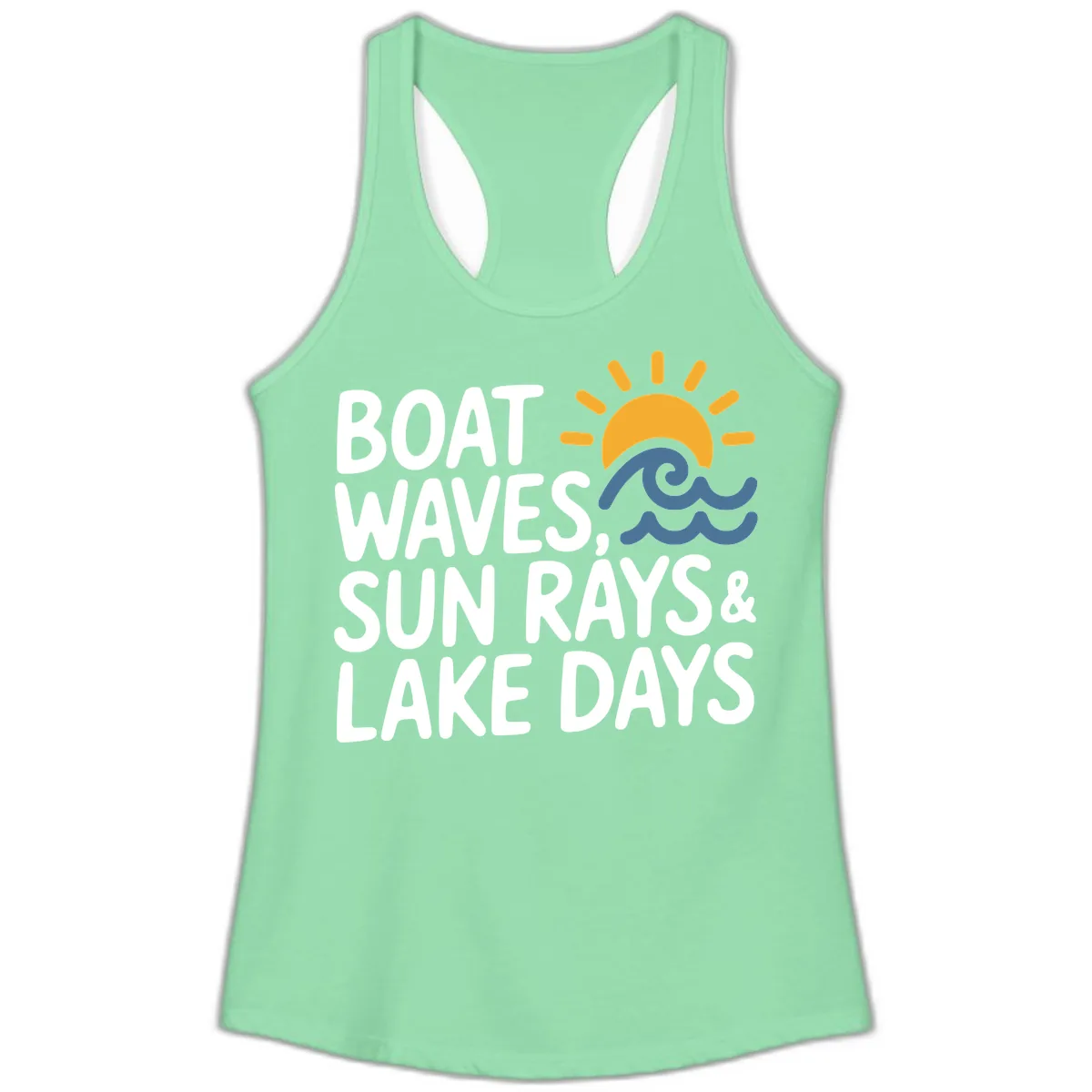 Boat Waves Sun Rays Lake Days Ladies Tank in Solid Mint
