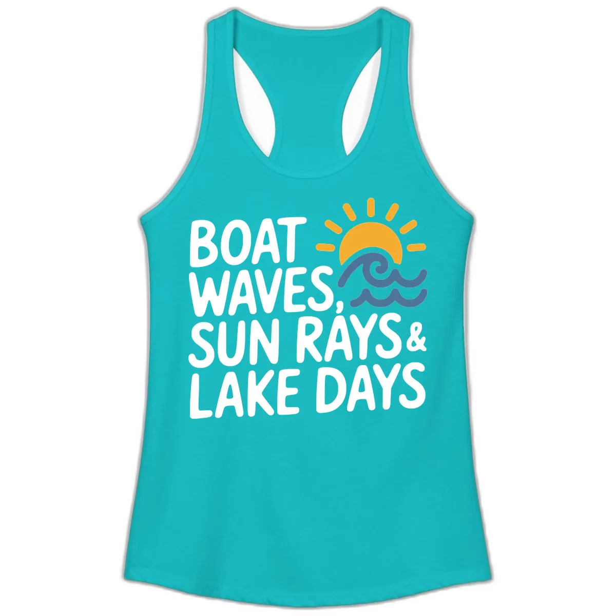 Boat Waves Sun Rays Lake Days Ladies Tank in Tahiti Blue