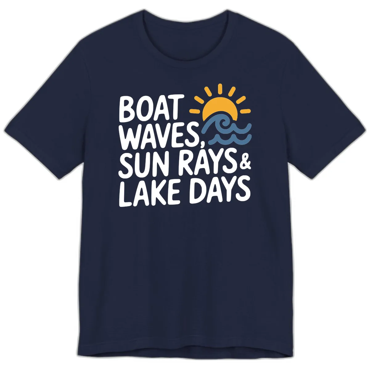 Boat Waves Sun Rays Lake Days Premium T-Shirt in Navy