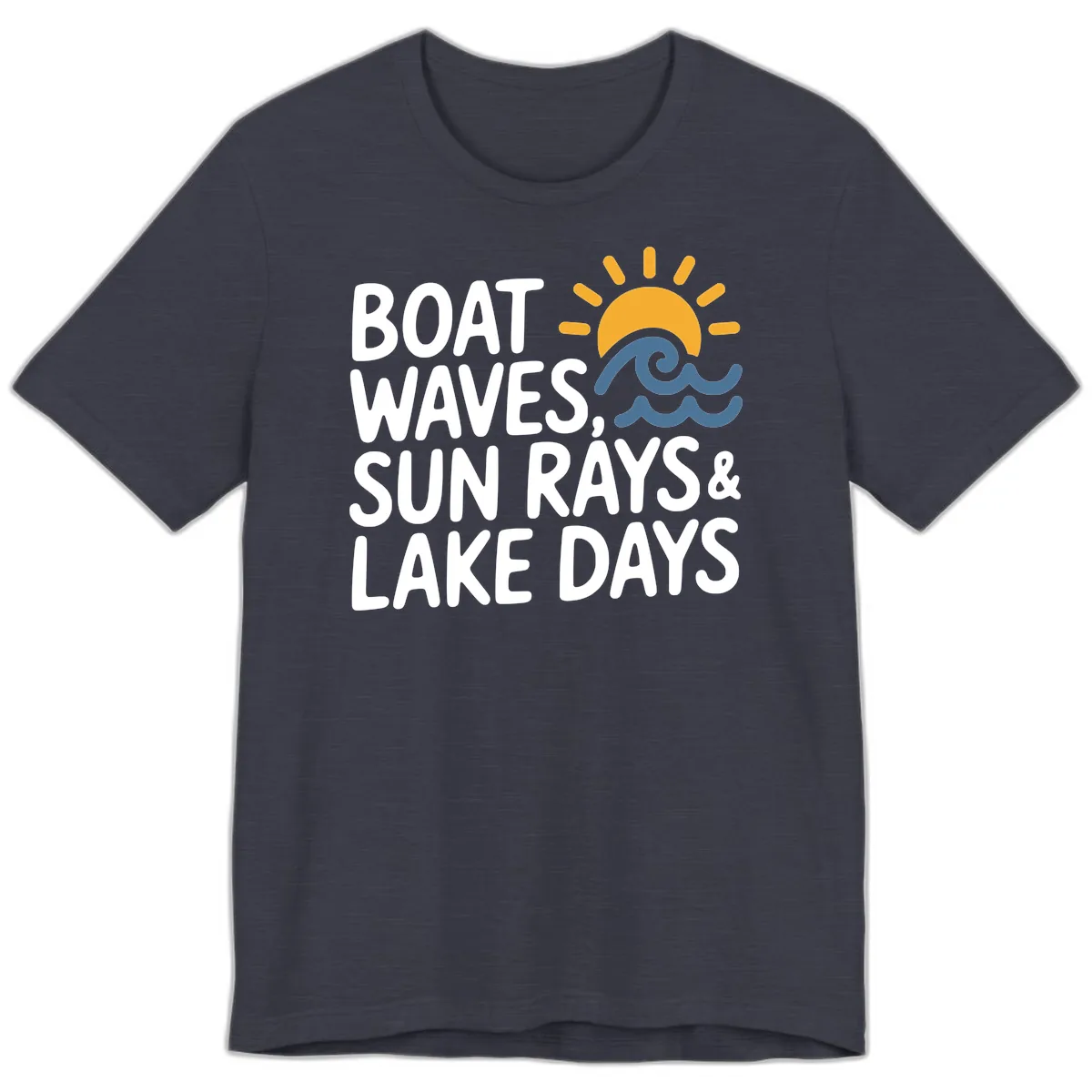 Boat Waves Sun Rays Lake Days Premium T-Shirt in Heather Midnight Navy
