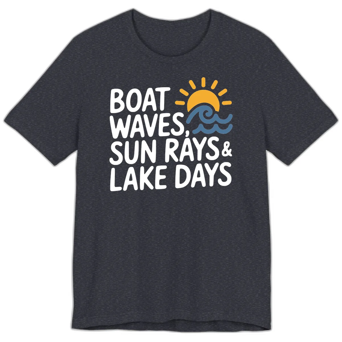 Boat Waves Sun Rays Lake Days Premium T-Shirt in Heather Navy